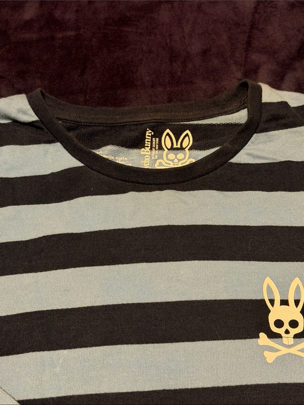 Psycho Bunny Navy Blue & Light Blue Striped Tee with Logo